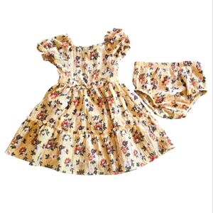 Little Lass Yellow Floral Short Sleeve Dress with Bloomers Size 24 Months